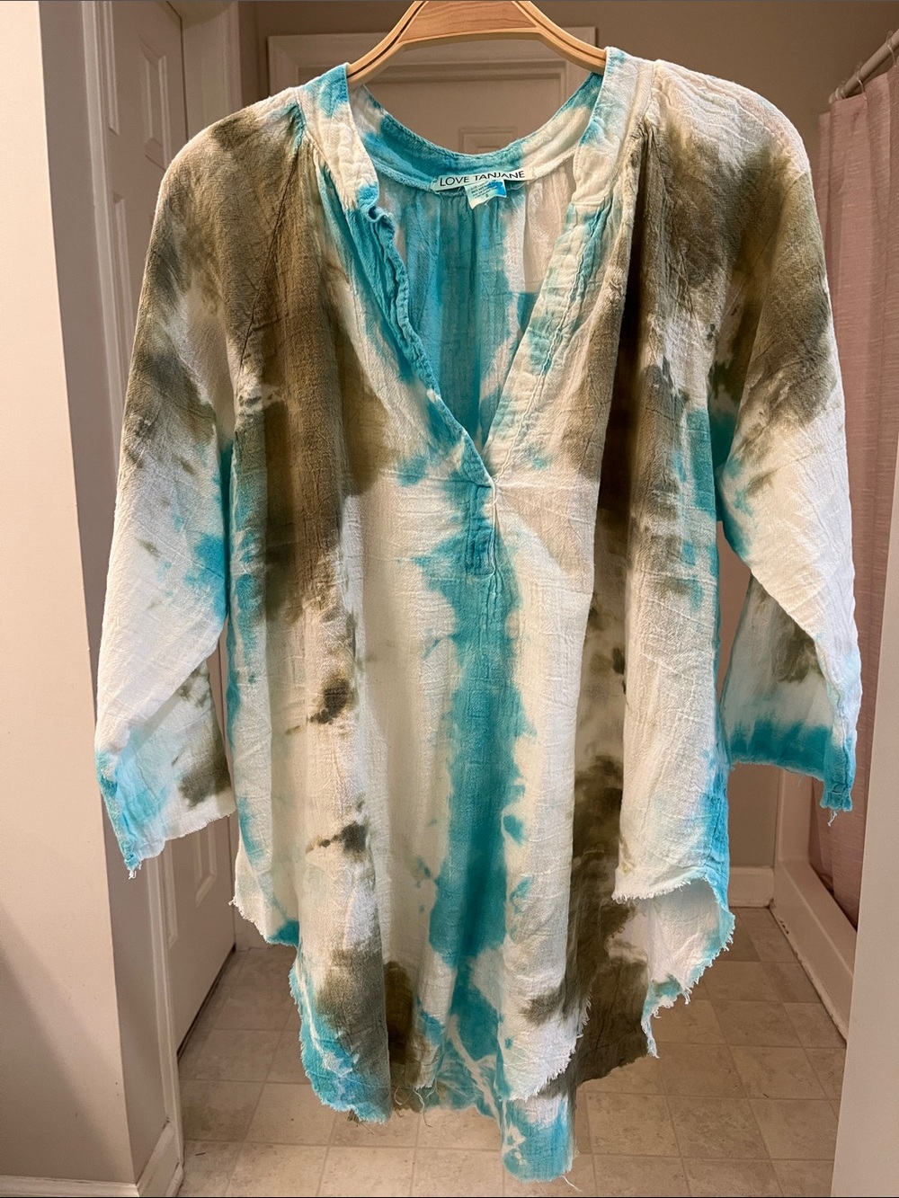 Teal & Olive Tie-Dye V Neck Top